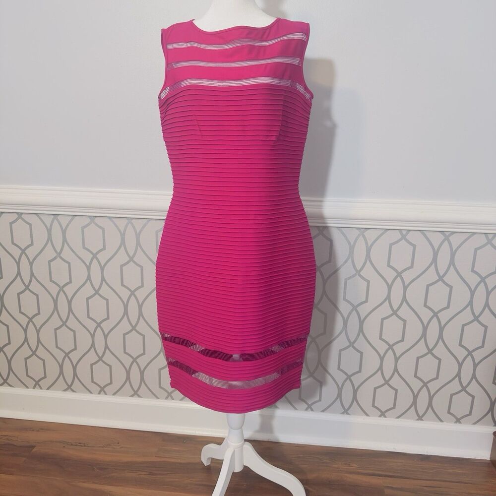 Tadashi Shoji Pink Sheer Stripe Sleeveless Cocktail Dress Size XL NEW NWT Knee